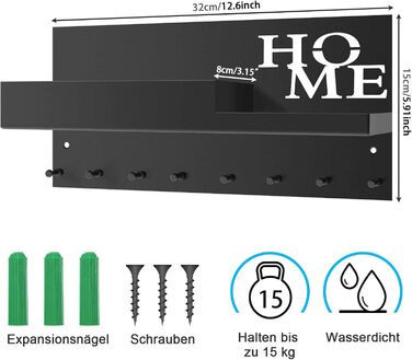 Ключниця VOIMO з полицею, сучасний настінний органайзер для ключів з тримачем, ключниця на 8 гачків з настінним органайзером та ло
