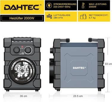 Професійний вентилятор-обігрівач з важким сталевим корпусом, 2000 Вт, будівельний обігрівач, електричний обігрівач, будівельна сушарка для гаража, будівельного майданчика, 2 кВт, чорний