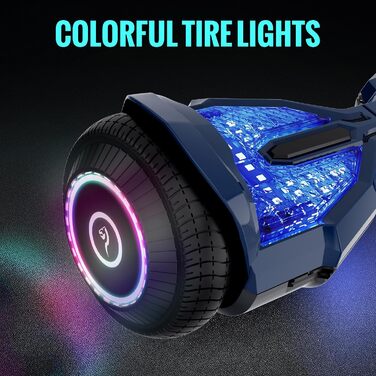 Гіроскутер EVERCROSS EV2 із сидінням – акумулятор 5,2 Аг, 15 км/год, музика через Bluetooth, 7-кольорове підсвічування педалей, вантажопідйомність 85 кг, з ховеркартом для дітей, підлітків та дорослих