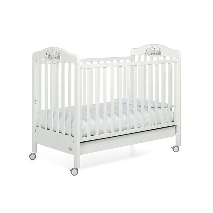 Ліжечко з регульованою бічною стінкою, 131 x 73 x 108 см, 27 кг, біле