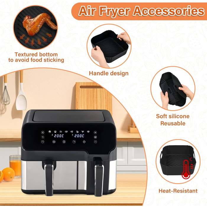 Аерофритюрниця з силіконовою формою для фритюрниці Tefal 5.2 л/3.1 л, аксесуари для великої та меншої фритюрниці, сумісні з фритюрницею Tower T17099 5.2 л/3.1 л, Lakeland 5 л/3 л і Salter Ek5729