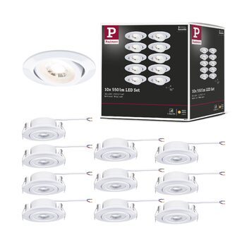 Набір вбудованих LED-світильників Paulmann 99995 (10 шт.), поворотні, 3-ступеневе димування, 82мм, 70, 10x4,8Вт, 10x450лм, 230В, 3000К, білий