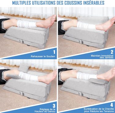Клиноподібна подушка для ніг, регульована по висоті на 4 рівні, ідеально підходить після операцій, травм або для відновлення, подушка для ніг з піни з пам&39яттю форми, 3 ручки, знімна вставка, чохол, який можна прати