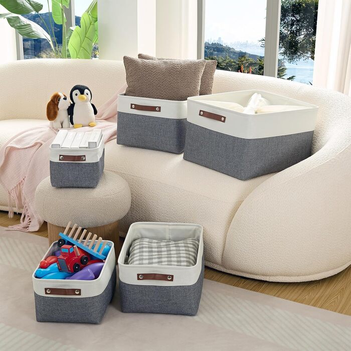 Ткані коробки для зберігання Mangata, полотняний органайзер, комплект із 3 предметів для одягу, іграшок, полиць (холодно-сірий, середній) 3 предмети M