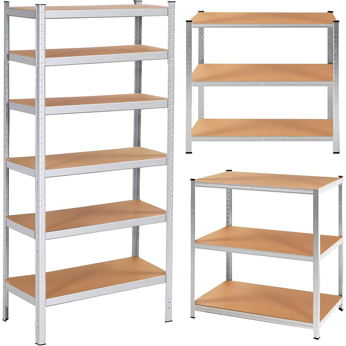 Металевий стелаж SPRINGOS, гаражний стелаж, підвальний стелаж, 110 x 225 x 50 см, 6 полиць, 50 x 110 x 225 см, сріблястий