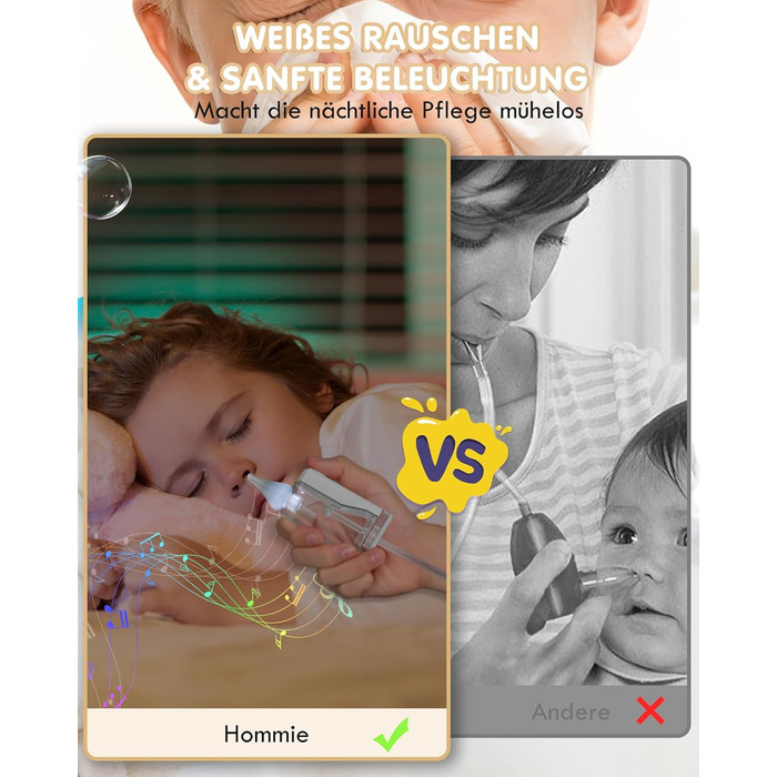 Електричний назальний аспіратор для немовлят, що перезаряджається, з 9 рівнями всмоктування та заспокійливою функцією, із світлом/