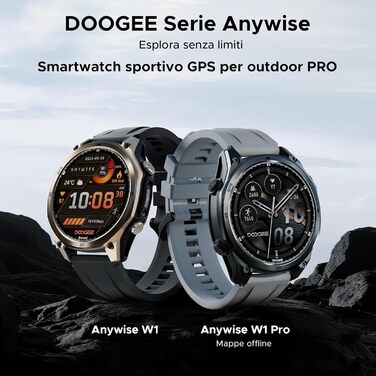 Розумний годинник DOOGEE Anywise W1 Pro для чоловіків, дводіапазонний GPS та офлайн-карти, водонепроникність 5 атм, 12 днів роботи від акумулятора, 1,43-дюймовий AMOLED HD, понад 170 спортивних режимів, Bluetooth-дзвінки, сумісний з Android/iOS, 2 чорних 