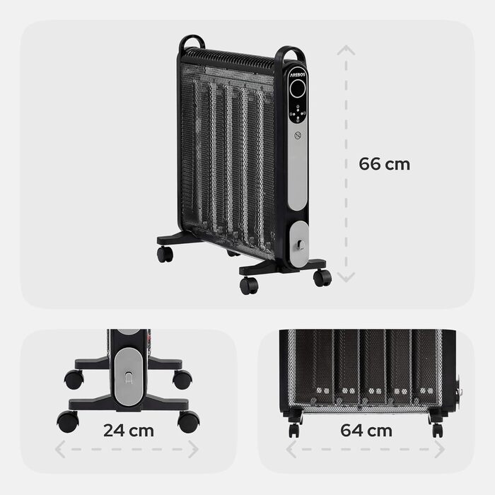 Конвекторний обігрівач Arebos Mica 2000 Вт 2 потужних рівня нагріву Регульований термостат 3D-система опалення Енергозберігаючий променевий обігрівач У комплекті пульт дистанційного керування та цифровий дисплей Тепловентиляторний обігрівач Чорний