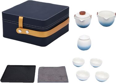 Похідний чайний сервіз Poenvfpo керамічний чайник для подорожей у шкіряній сумці-органайзері, ідеальний для автоподорожей та пікніків на природі