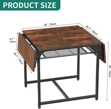 Розкладний обідній стіл YITAHOME, розсувний відкидний стіл з тримачем для зберігання та 4 регульованими ніжками, для 2-6 осіб, 120 x 78 x 75 см, рустикальний коричневий та чорний