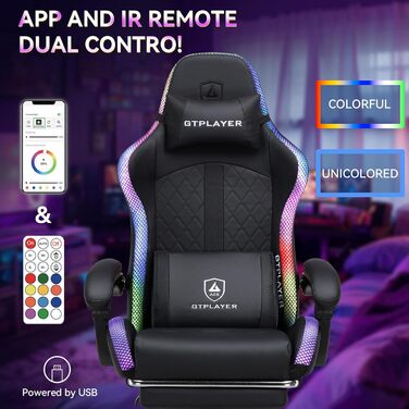 Ігрове крісло GTPLAYER, офісне крісло, ігрове крісло з динаміком та світловою панеллю, геймерське крісло, спинка з кишенею для зберігання, ергономічне крісло для ПК з пультом дистанційного керування