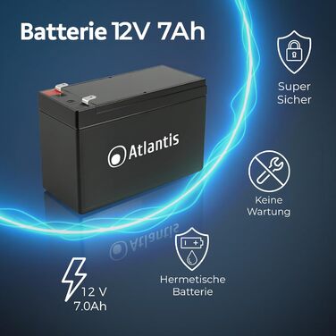 Свинцево-кислотний акумулятор Atlantis 12 В 7 Аг герметичний (VRLA), підходить для груп переривання ДБЖ, відеоспостереження, систем сигналізації, електромобільності, іграшок, роз&39єм Faston F2 6,3 мм, A03-BAT12-7.0A