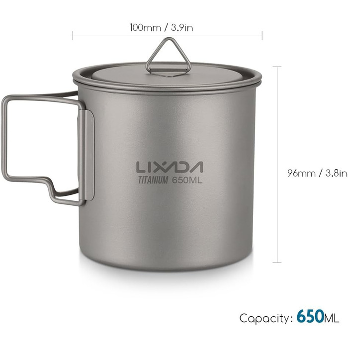 Портативний титановий горщик Lixada з титановою ручкою, що складається, для кемпінгу, відпочинку на природі, для пікніка, походів