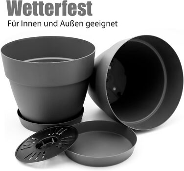 Горщик для квітів з блюдцем круглий ø47 см в антрацитовому кольорі - кашпо підходить для внутрішнього та зовнішнього використання