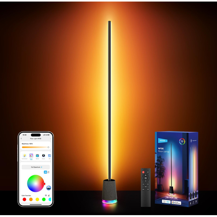Розумна RGB IC LED-торшер NEEWER NF06, кутова лампа 1500лм з підтримкою Google та Alexa, керування через додаток, AI-дизайн, синхронізація з музикою, 16 млн кольорів для створення атмосфери у вітальні та спальні