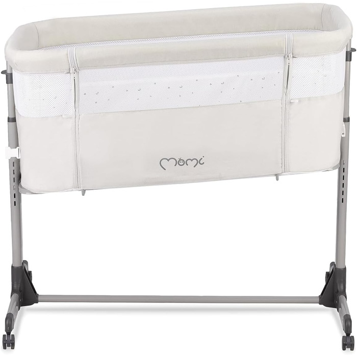 Багатофункціональне приліжкове та дитяче ліжко Momi REVO, 6-рівневе регулювання висоти від 72 до 82 см, з колесами, включаючи матрац, кріпильні ремені, сітку від комах та ручку з іграшками