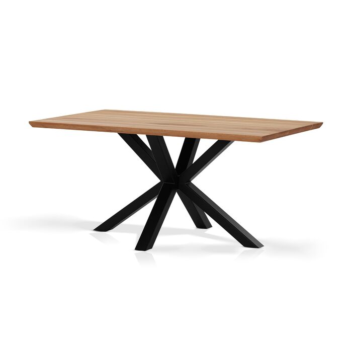 Обідній стіл KHG 160 x 90 см, кухонний стіл з масиву промасленого дуба - швейцарська кромка, чорна металева зіркоподібна основа, промисловий дизайн, стіл для 6-8 осіб, вантажопідйомність до 50 кг