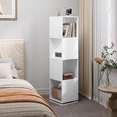 Поворотна полиця EUGAD, 4-рівнева поворотна книжкова полиця, полиця для зберігання на місці, офісна полиця, полиця для документів, для вітальні, спальні, офісу, дитячої кімнати, 35x145x35 см, білий 0046SHG