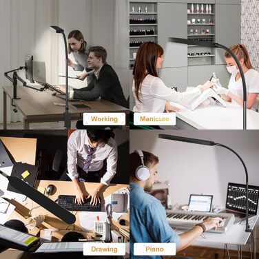 Настільна лампа SKYLEO LED з регулюванням яскравості - настільна лампа 85 см - сенсорне керування - 5 колірних режимів x 11 рівнів яскравості - 1300 лм (112 куль лампи) - Timmer & Memory - Офісна лампа 12 Вт - Чорний чорний 85 см із затискачем