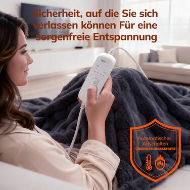 Електрична ковдра з підігрівом Keenstone, затишна зігрівальна ковдра, 9 температурних режимів, можна прати в пральній машині, з автоматичним вимкненням, антрацитово-сірий колір
