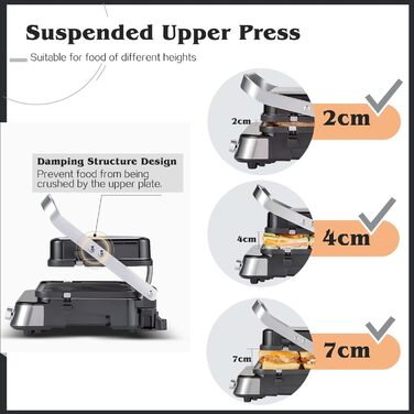 Машина AMZCHEF 4-в-1 (контактний гриль, сковорода, вафельниця, бутербродниця) - 2000 Вт, з 4 знімними пластинами з антипригарним покриттям, з вільно регульованим часом і температурою - XXL клас енергоспоживання A