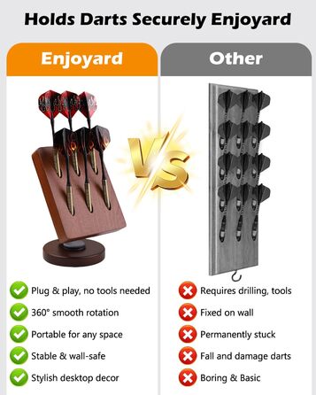 Обертовий дерев&39яний тримач для дротиків настільна підставка для зберігання 6 сталевих та м&39яких дротиків, кишеня-органайзер з нековзною основою для ігрової кімнати, бару, офісу (коричневий)