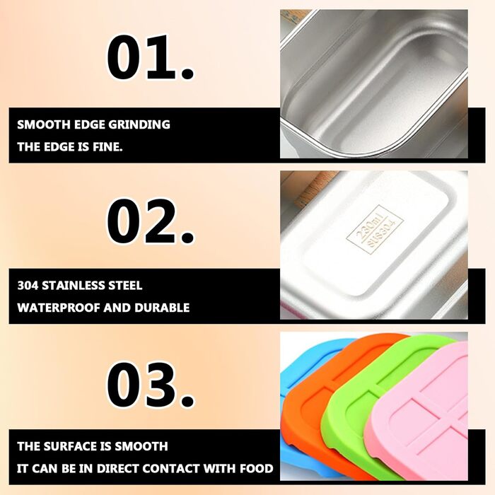 Набір з 4 контейнерів для перекусів з нержавіючої сталі, 230 мл, з силіконовою кришкою. Герметичні контейнери для їжі, фруктів, мюслі та заморозки.