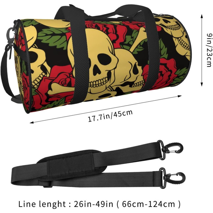 Дорожня сумка-циліндр з малюнком троянд та черепів, спортивна сумка для чоловіків та жінок, сумка-мішок, спортивна сумка