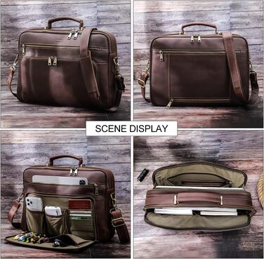 Контакти Шкіряний портфель для чоловіків, 16-дюймовий ноутбук сумка для офісу, шкіряний месенджер з ремінцем для візка, ПК портати