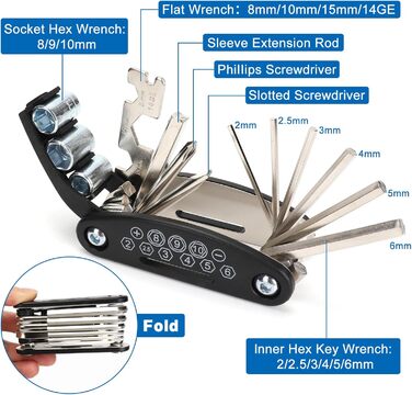 Набір для ремонту велосипеда в дорозі, інструмент для велосипеда Мультиінструмент 16 в 1 Аксесуари для велосипеда з підсідельними сумками для велосипеда, набір для ремонту шин велосипеда, набір латок для велосипеда Набір інструментів для велосипеда