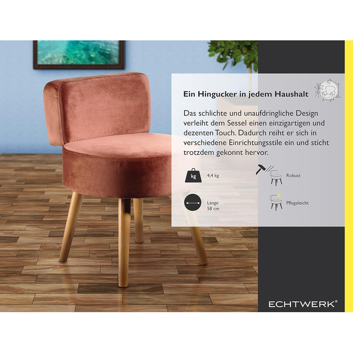 Крісло Echtwerk &39Milo&39, м&39яке крісло, скандинавське крісло, зручне крісло, висока спинка, м&39яка пінопластова підкладка, для вітальні та куточка для читання, дерев&39яні ніжки, 44 x 58 см, 4 кг, сіро-коричневий