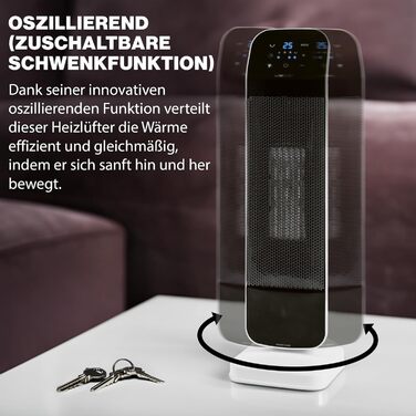 Вентиляторний обігрівач Clatronic з керамічним нагрівальним елементом PTC Регульована температура 15-35 C Охолоджувальний вентилятор Керамічний вентилятор з сенсорною панеллю керування Регульована температура в приміщенні HL 3763