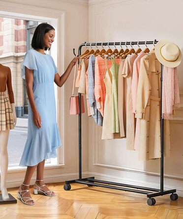Багатофункціональна вішалка для одягу Yorbay з регульованою висотою на колесах міцна металева вішалка для одягу з полицею для багажу - компактна вішалка для одягу для спальні та пральні (117,5 см) чорного кольору 117,5 см