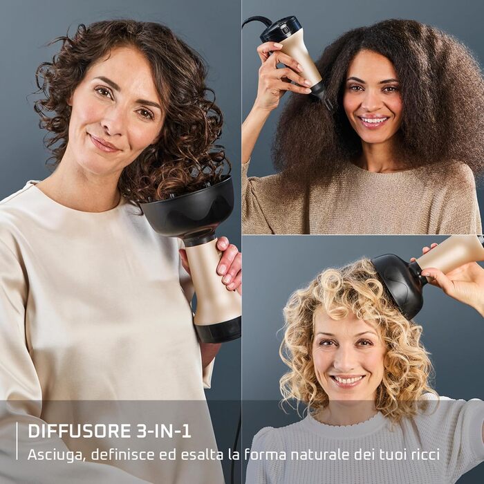 Дифузор для волосся Rowenta Curl Harmony 3-в-1 для кучерявого волосся, ергономічний дизайн, 3 насадки та сумка для зберігання CV7D30E0