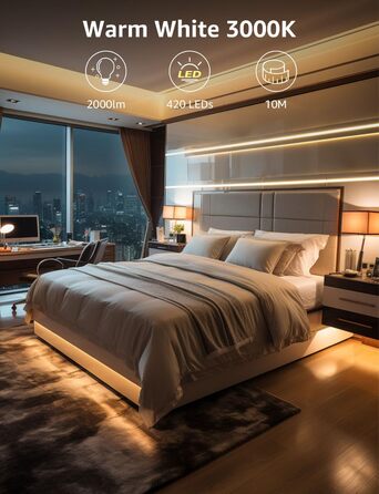 Світлодіодна стрічка Lepro 10M тепла біла, світлодіодна стрічка тепла біла 3000K з регулюванням яскравості, 2835 світлодіодна стрі