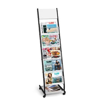 Шарова стійка для журналів SUNDOY з колесами підлогова підставка для брошур та каталогів, стійка для журналів на колесах для офісу, ярмарків та дому (ширина 32,5 см) 5-шарова, ширина 32,5 см, 5-