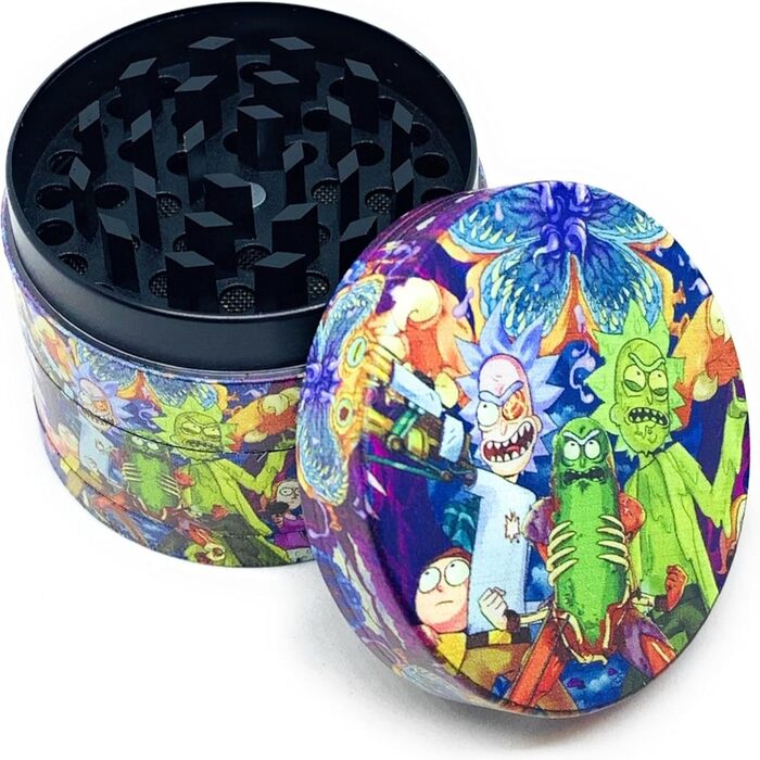 Шліфувальна машина Rick and Morty з 4 частин 50 мм подрібнювач спецій з цинкового сплаву Міцні подрібнювачі сушених трав з маленькою лопаткою для пилку з магнітною застібкою для ідеального закриття