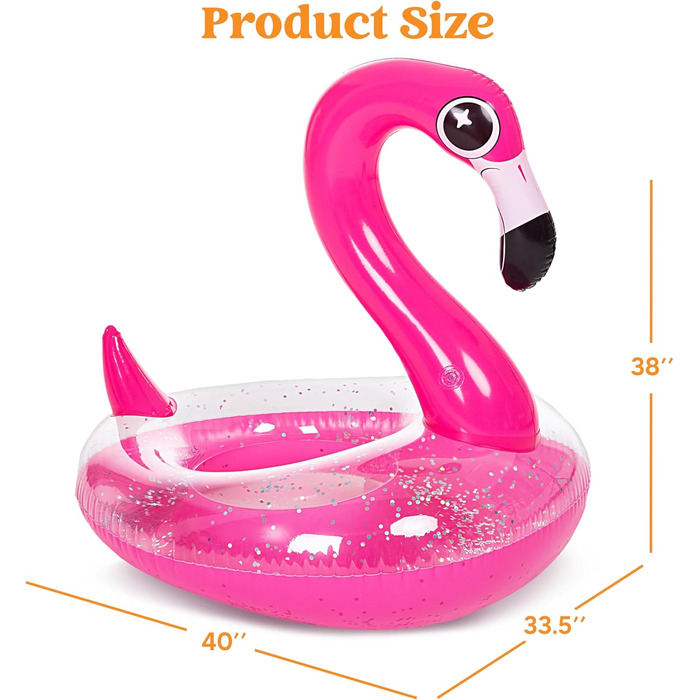 Надувний поплавок для басейну JOYIN Flamingo з блискітками, трубочки для плавання, веселі пляжні поплавки, іграшки для басейну, прикраси для дитячої літньої вечірки (95 x 82 x 94 см)