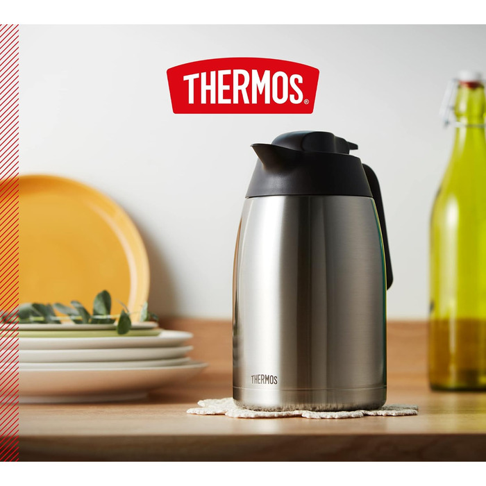 Кавоварка THERMOS THV, термос з нержавіючої сталі 2 л, вставка з нержавіючої сталі, великий отвір, можна мити в посудомийній машині, 4026.205.200, ізольований глечик залишається гарячим протягом 24 годин, ідеально підходить для кави чи чаю, глечик на 16 ч