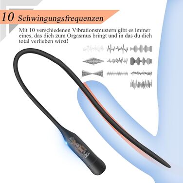 Гнучкий уретральний вібратор BDSMYEE для чоловіків, 355 мм, силіконовий, 10 режимів вібрації, стимуляція простати та уретри