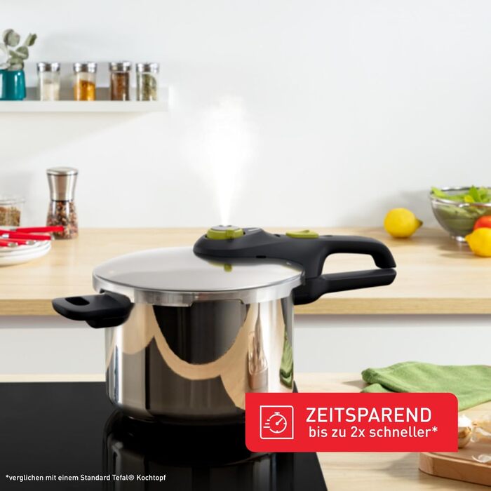 Скороварка Tefal Secure 5 Neo 6л, нержавіюча сталь, 22см, з кошиком та триножником, 2 рівні приготування, система безпеки Secure 5, для всіх типів плит (включаючи індукційні), підходить для посудомийки, P2530738