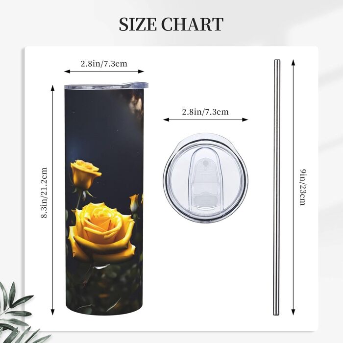 Кухоль з прямою трубочкою, красиві жовті троянди, принт, дорожній кухоль, підходить для кемпінгу, офісу та дому, 590 мл