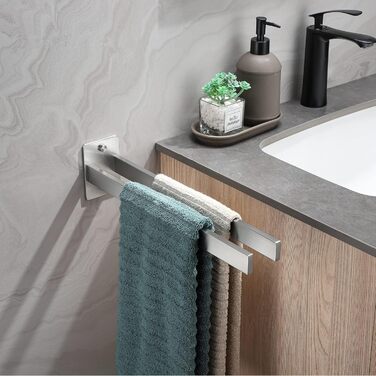 Тримач для рушників Dvocel Рушникотримач свердління квадратного рушника подвійний 304 з нержавіючої сталі срібний рушникотримач з