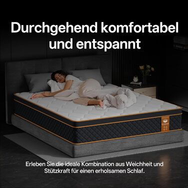 Матрац 180x200 см, висота 25 см, 7-зонний пружинний матрац, рівень жорсткості H3, ортопедичний та ергономічний пружинний матрац із шаром піни з ефектом пам&39яті, розвантаження спини 180200 см