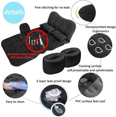 Надувний автомобільний матрац/ліжко для подорожей SAYGOGO, потовщене кемпінгове ліжко, спальний килимок з автомобільним повітряним насосом, 2 подушки для автомобіля, намету, позашляховика, седана, пікапа, чорний