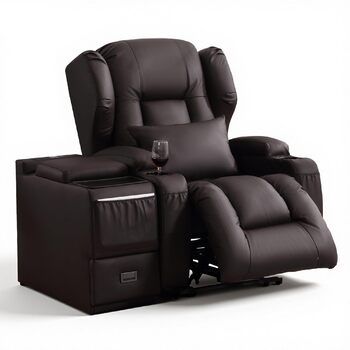 Електрично регульоване крісло для телевізора з функцією відкидання та підйомником, крісло для літніх людей зі штучної шкіри, крісло для телевізора, крісло для кінотеатру з масажем та підігрівом (коричневе, 1 підйомне крісло з консоллю) Коричневе 1 підйомн