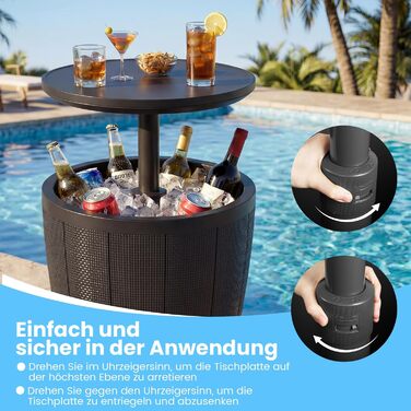 Вуличний всепогодний охолоджувальний стіл, бічний столик об&39ємом 38 л з підйомною кришкою, охолоджувач для напоїв для вечірок, саду, патіо (чорний)