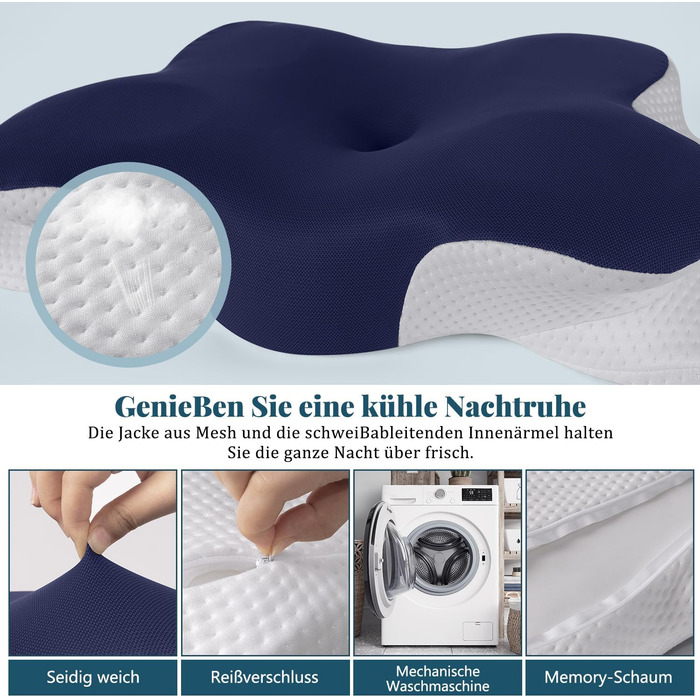 Ергономічна подушка для шиї, подушка для голови, подушка для зняття болю в шиї, подушка-метелик, подушка для сну на животі, подушка з піни з ефектом пам&39яті, темно-синя, подушка для сну на боці, ортопедична подушка для підтримки шиї