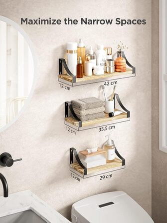 Набір настінних полиць Pipishell із 3 предметів, дерево та метал, настінні полиці для зберігання, дерев&39яний металевий дріт у рустикальному стилі, для вітальні, спальні, офісу, ванної кімнати або кухні (коричневий)