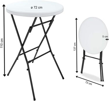 Складаний стіл Casaria Ø 72 см, круглий, міцний, садовий, висота 110 см, водовідштовхувальний, металевий, розкладний стіл, стіл для бістро, стіл для вечірки, барний стіл, пивний стіл, білий, комплект з